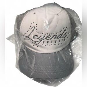 Legends Prevail Rhinestone Trucker Hat White and Gray Cap - Brand New